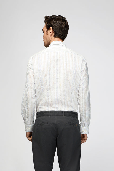 Light Navy Long Sleeve Regular Fit Cotton Sporty Striped Shirt