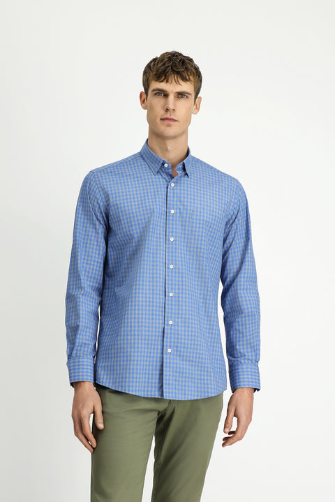 Medium Gray Long Sleeve Regular Fit Plaid Cotton Easy-Iron Shirt
