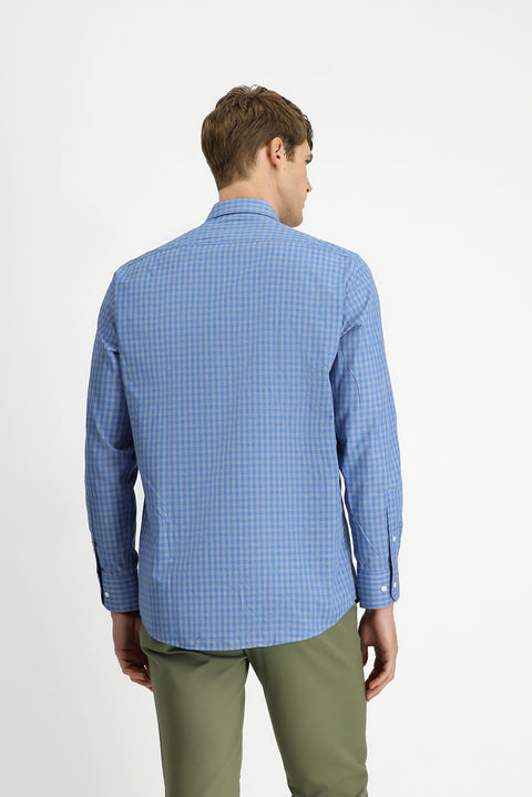 Medium Gray Long Sleeve Regular Fit Plaid Cotton Easy-Iron Shirt