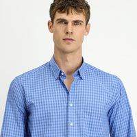 Blue Long Sleeve Regular Fit Plaid Cotton Easy-Iron Shirt