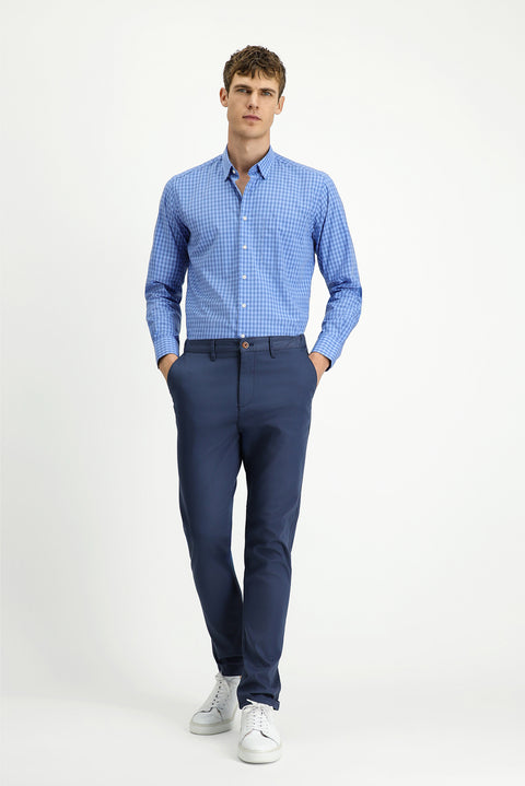 Blue Long Sleeve Regular Fit Plaid Cotton Easy-Iron Shirt