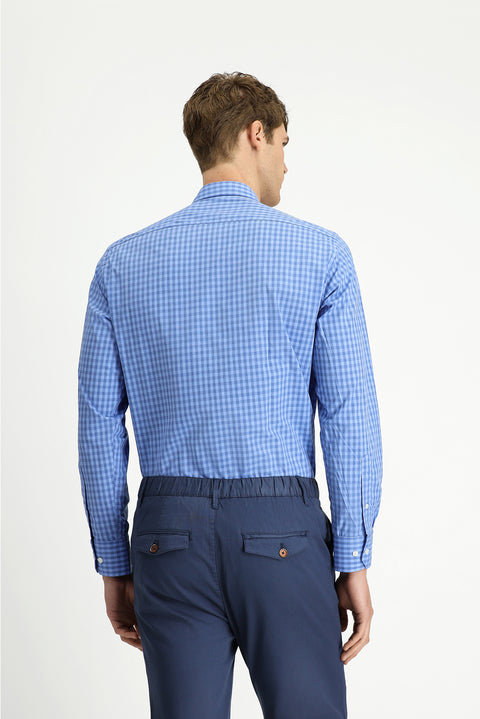 Blue Long Sleeve Regular Fit Plaid Cotton Easy-Iron Shirt