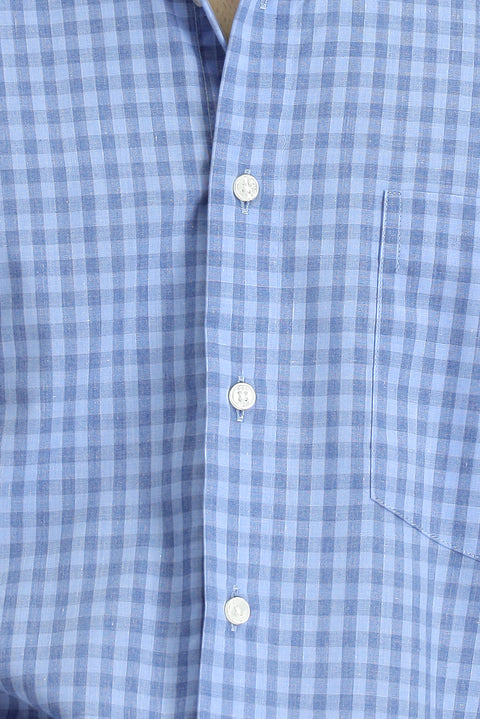 Blue Long Sleeve Regular Fit Plaid Cotton Easy-Iron Shirt