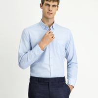 Light Blue Long Sleeve Regular Fit Plaid Cotton Easy-Iron Shirt