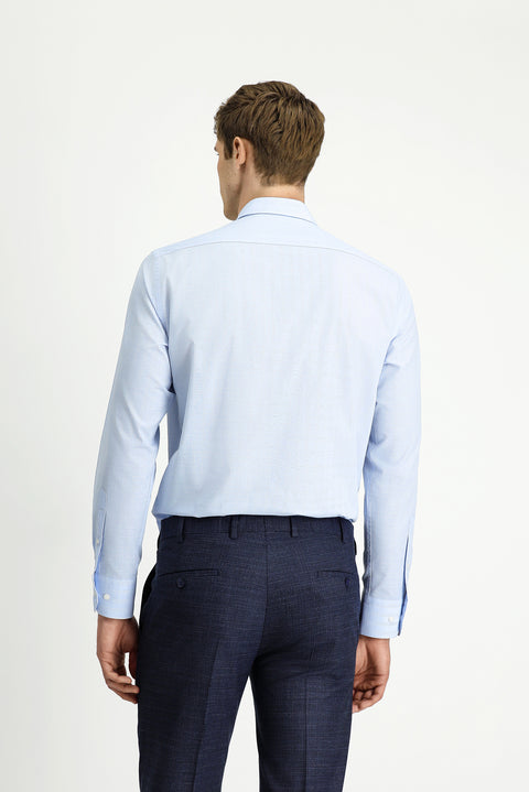 Light Blue Long Sleeve Regular Fit Plaid Cotton Easy-Iron Shirt