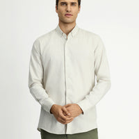 Stone Long Sleeve Slim Fit Narrow Cut Cotton Linen Button-Down Collar Shirt