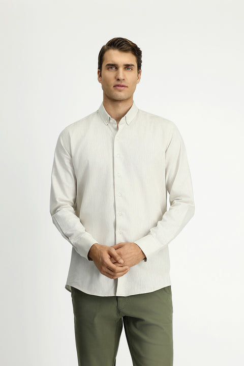 Stone Long Sleeve Slim Fit Narrow Cut Cotton Linen Button-Down Collar Shirt