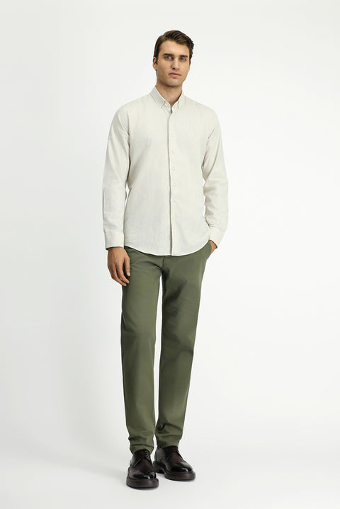 Stone Long Sleeve Slim Fit Narrow Cut Cotton Linen Button-Down Collar Shirt