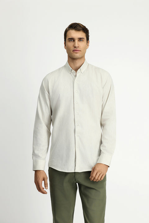 Stone Long Sleeve Slim Fit Narrow Cut Cotton Linen Button-Down Collar Shirt