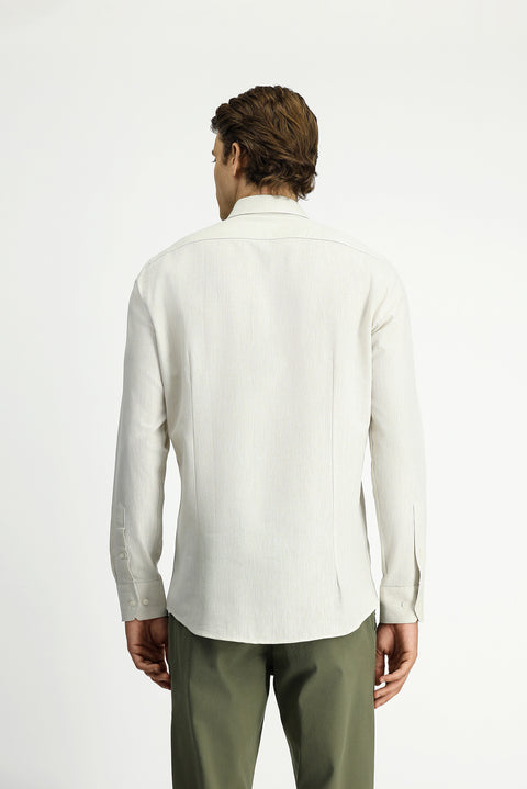 Stone Long Sleeve Slim Fit Narrow Cut Cotton Linen Button-Down Collar Shirt