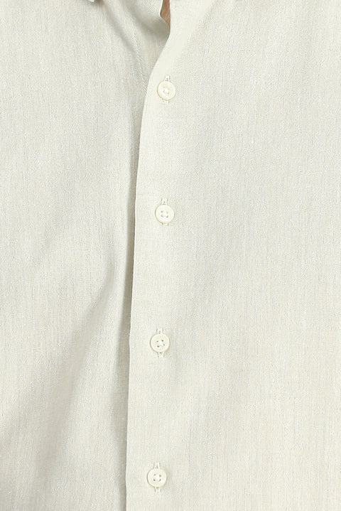 Stone Long Sleeve Slim Fit Narrow Cut Cotton Linen Button-Down Collar Shirt