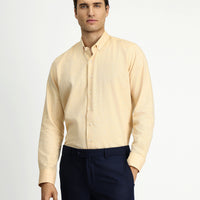 Mustard Yellow Long Sleeve Slim Fit Narrow Cut Cotton Linen Button-Down Collar Shirt