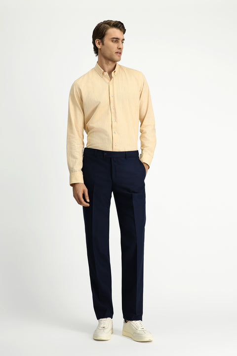 Mustard Yellow Long Sleeve Slim Fit Narrow Cut Cotton Linen Button-Down Collar Shirt