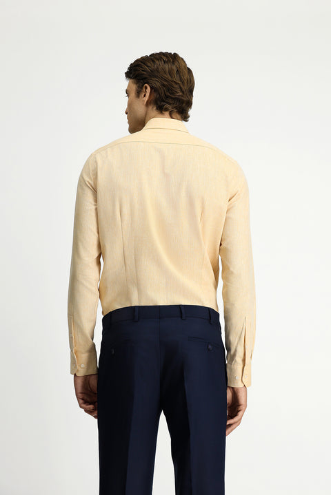 Mustard Yellow Long Sleeve Slim Fit Narrow Cut Cotton Linen Button-Down Collar Shirt