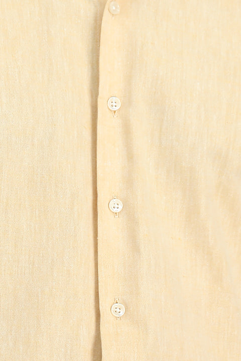 Mustard Yellow Long Sleeve Slim Fit Narrow Cut Cotton Linen Button-Down Collar Shirt