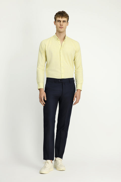 Yellow Long Sleeve Slim Fit Narrow Cut Cotton Linen Button-Down Collar Shirt