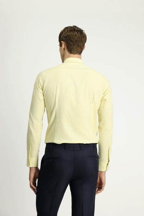 Yellow Long Sleeve Slim Fit Narrow Cut Cotton Linen Button-Down Collar Shirt