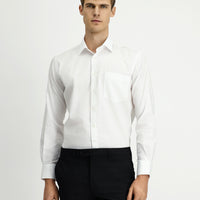 White Long-Sleeve Classic Patterned Cotton Shirt