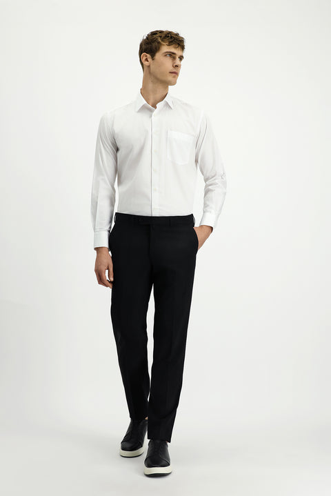 White Long-Sleeve Classic Patterned Cotton Shirt