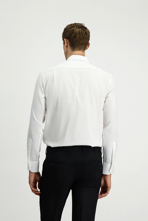 White Long-Sleeve Classic Patterned Cotton Shirt