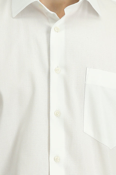 White Long-Sleeve Classic Patterned Cotton Shirt