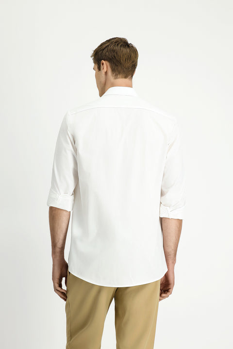 White Long Sleeve Regular Fit Zip-Up Cotton Shirt