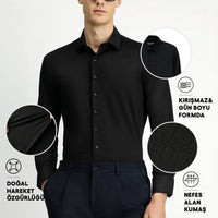 Black Techno-Line Long Sleeve Regular Fit Lycra Stretch Shirt