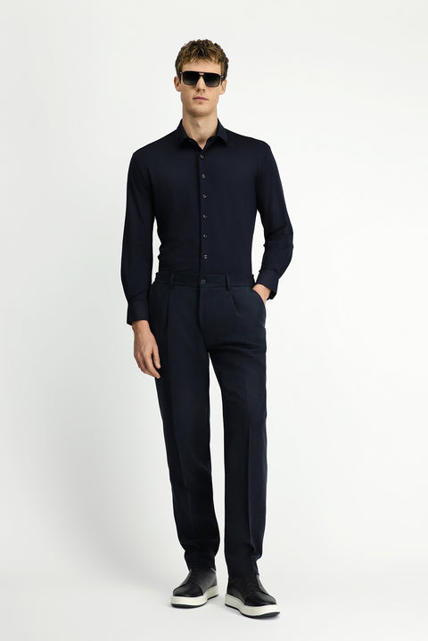 Black Techno-Line Long Sleeve Regular Fit Lycra Stretch Shirt