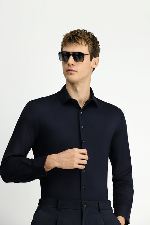 Black Techno-Line Long Sleeve Regular Fit Lycra Stretch Shirt