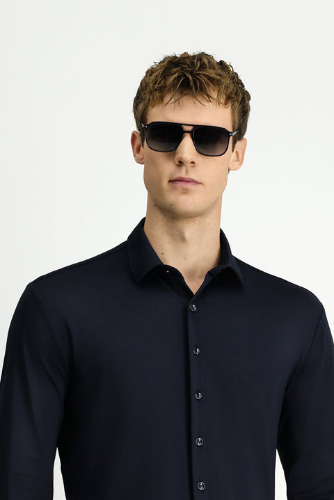 Black Techno-Line Long Sleeve Regular Fit Lycra Stretch Shirt