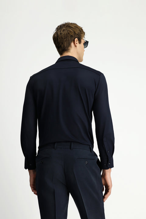 Black Techno-Line Long Sleeve Regular Fit Lycra Stretch Shirt
