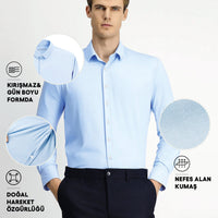 Light Blue Techno-Line Long Sleeve Regular Fit Lycra Stretch Shirt