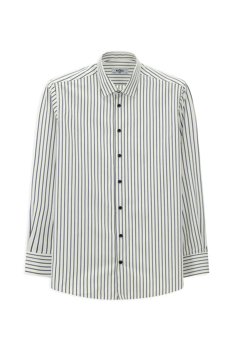 Medium Navy Long Sleeve Classic Striped Cotton Shirt