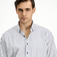 Medium Navy Long Sleeve Classic Striped Cotton Shirt