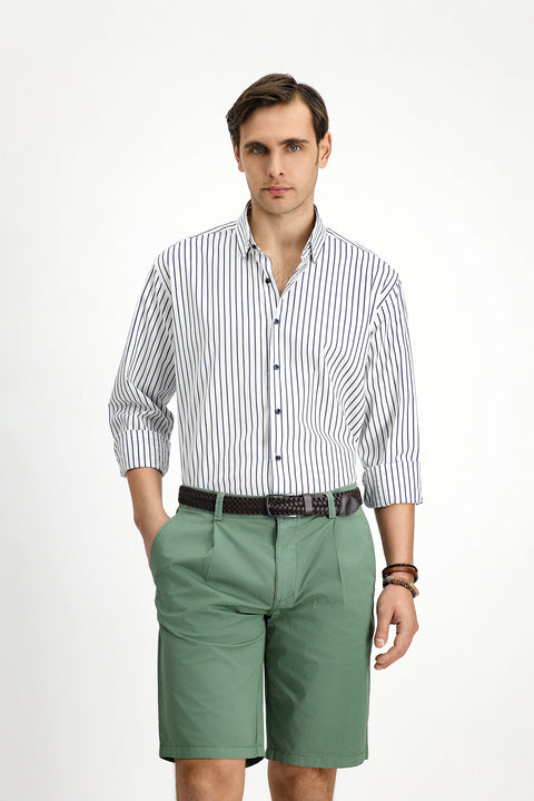Medium Navy Long Sleeve Classic Striped Cotton Shirt