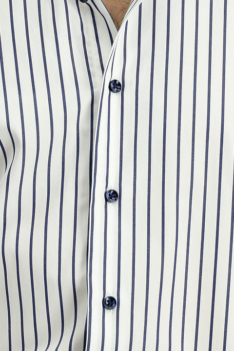 Medium Navy Long Sleeve Classic Striped Cotton Shirt