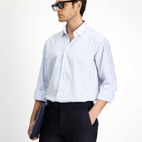 Blue Long-Sleeve Classic Striped Cotton Shirt