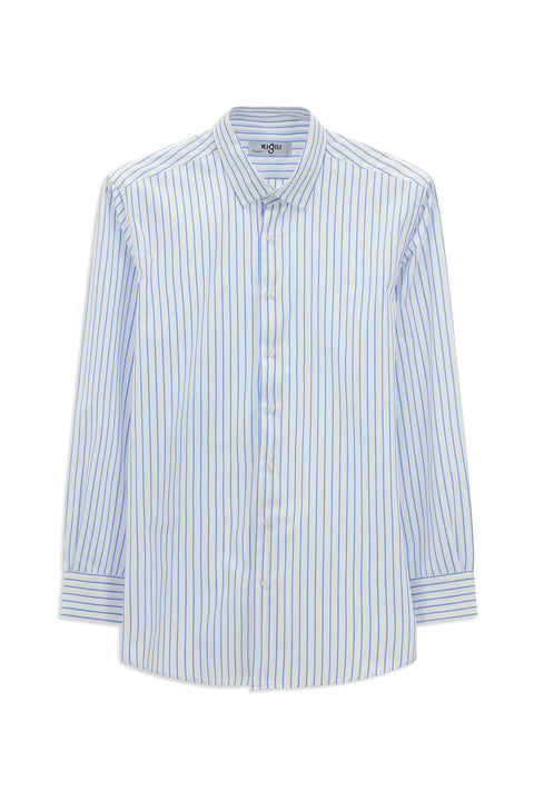Blue Long-Sleeve Classic Striped Cotton Shirt