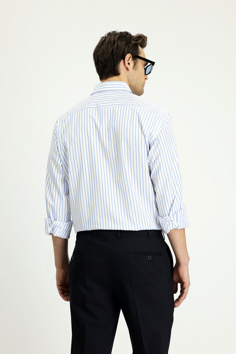 Blue Long-Sleeve Classic Striped Cotton Shirt