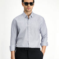 Medium Navy Long Sleeve Classic Striped Cotton Shirt
