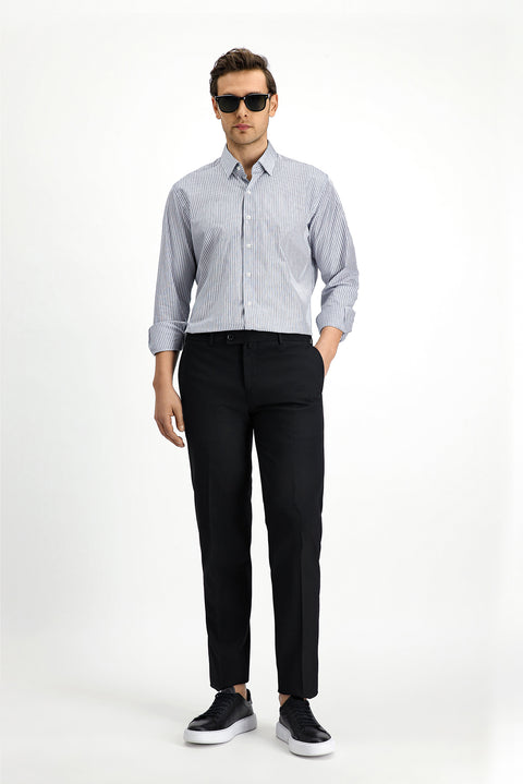 Medium Navy Long Sleeve Classic Striped Cotton Shirt