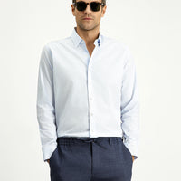 Light Blue Long Sleeve Classic Striped Cotton Shirt