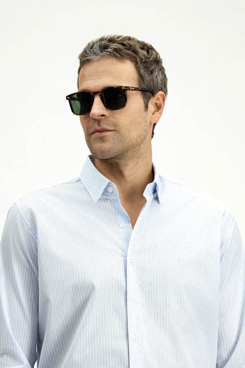Light Blue Long Sleeve Classic Striped Cotton Shirt