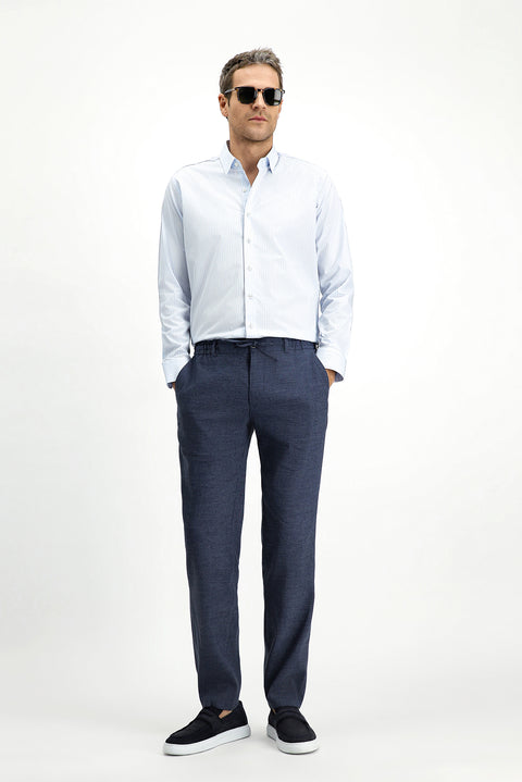 Light Blue Long Sleeve Classic Striped Cotton Shirt