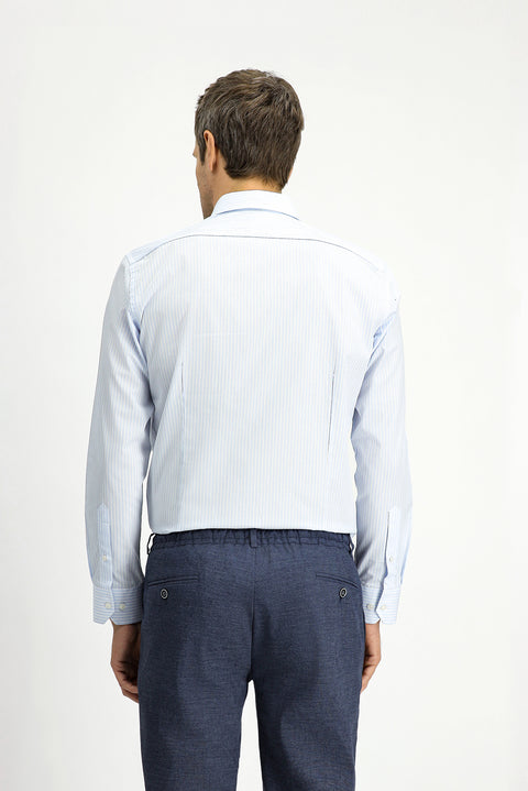 Light Blue Long Sleeve Classic Striped Cotton Shirt