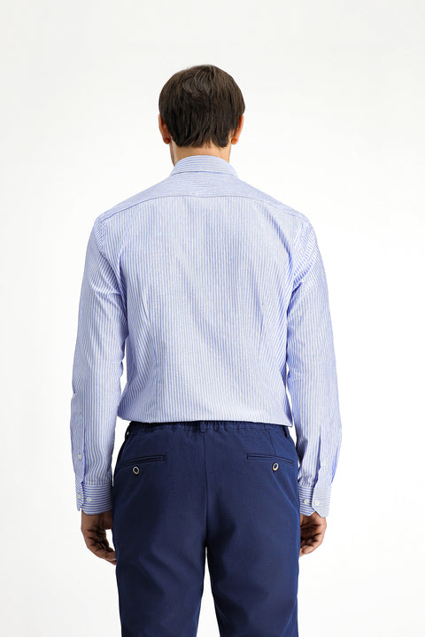Dark Blue Long-Sleeve Classic Striped Cotton Shirt