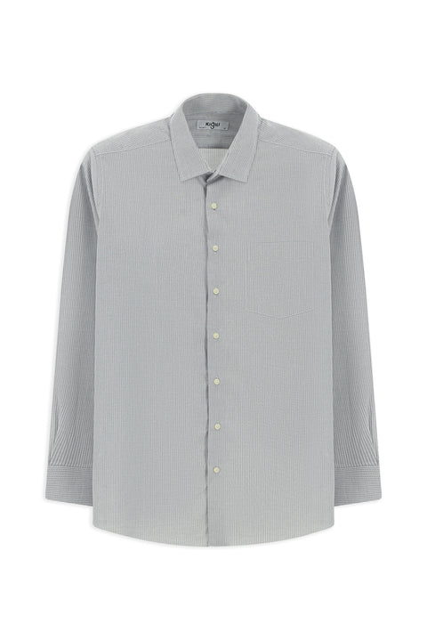 Dark Navy Long-Sleeve Cotton Shirt with Crotch Stripe