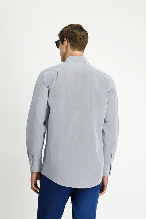 Dark Navy Long-Sleeve Cotton Shirt with Crotch Stripe