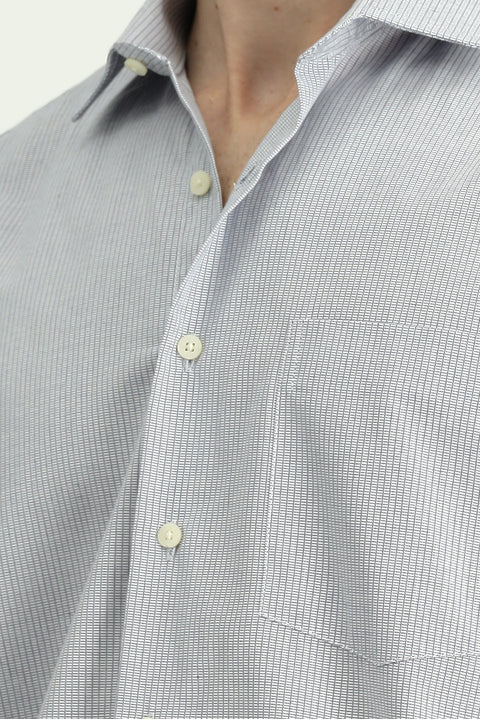 Dark Navy Long-Sleeve Cotton Shirt with Crotch Stripe
