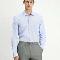 Light Blue Long Sleeve Crotch Striped Cotton Shirt